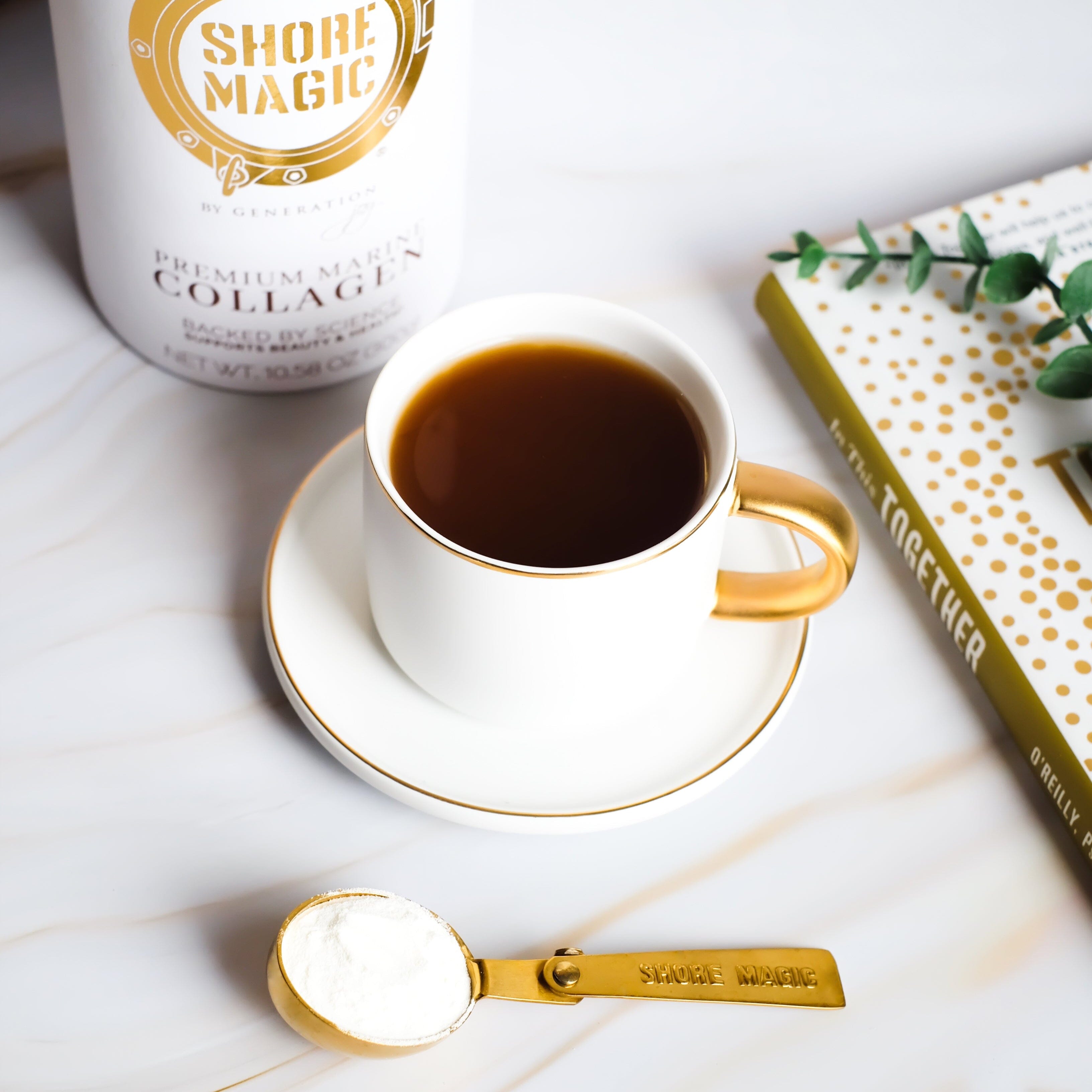 Double The Magic Set Collagen Powder Shore Magic  with coffee