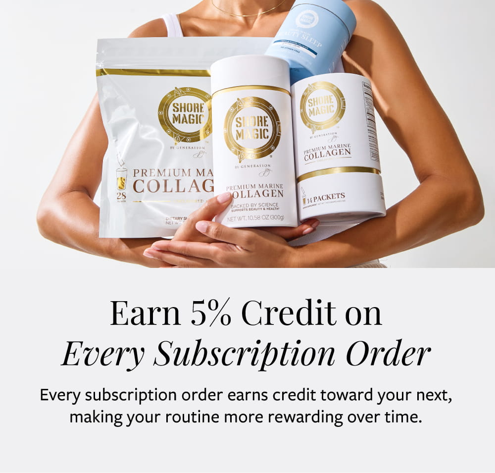 Woman holding Shore Magic products: Shore Magic Pouches and Canisters