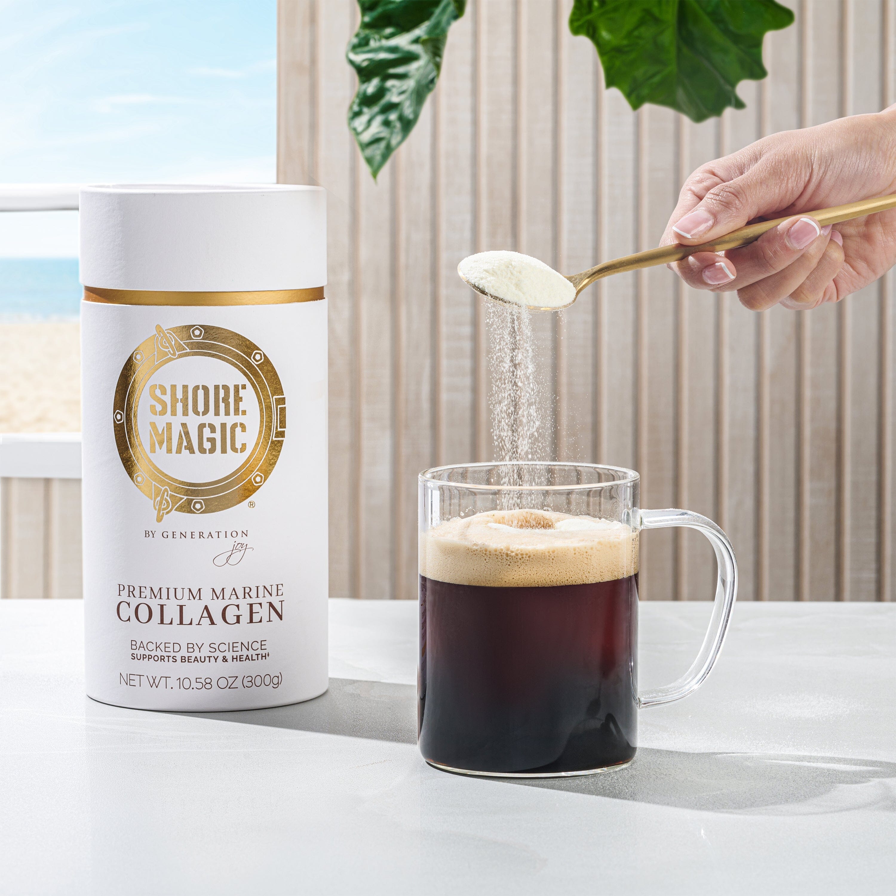 Shore Magic Collagen Scooping into coffe